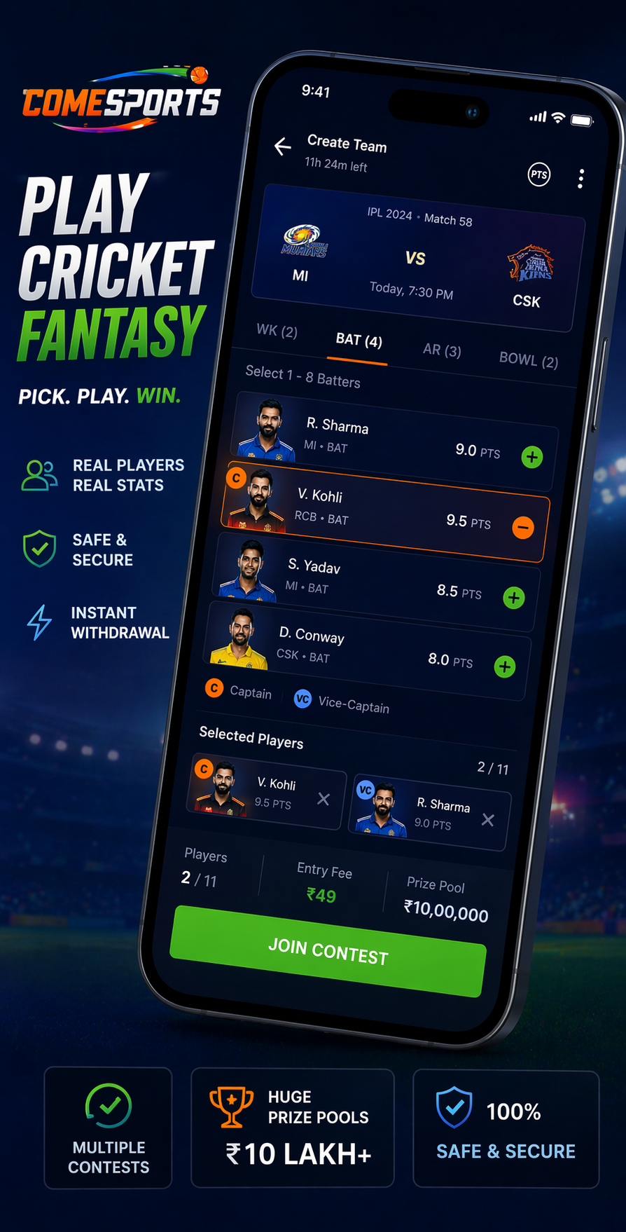 Come Play Link cricket fantasy visual